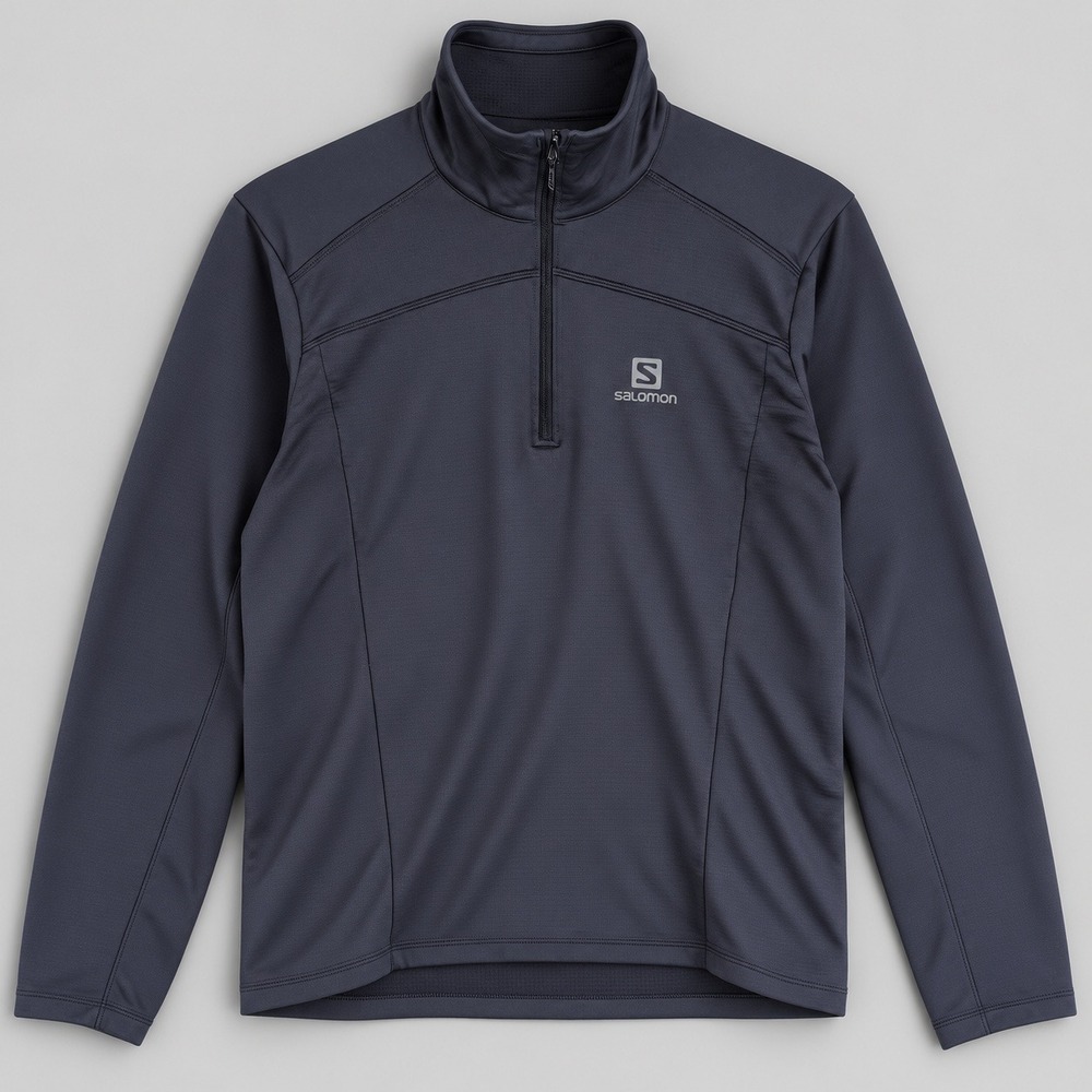 Salomon Mens Quarter Zip Pullover Gray Waffle Knit Activewear Hiking Top Size S